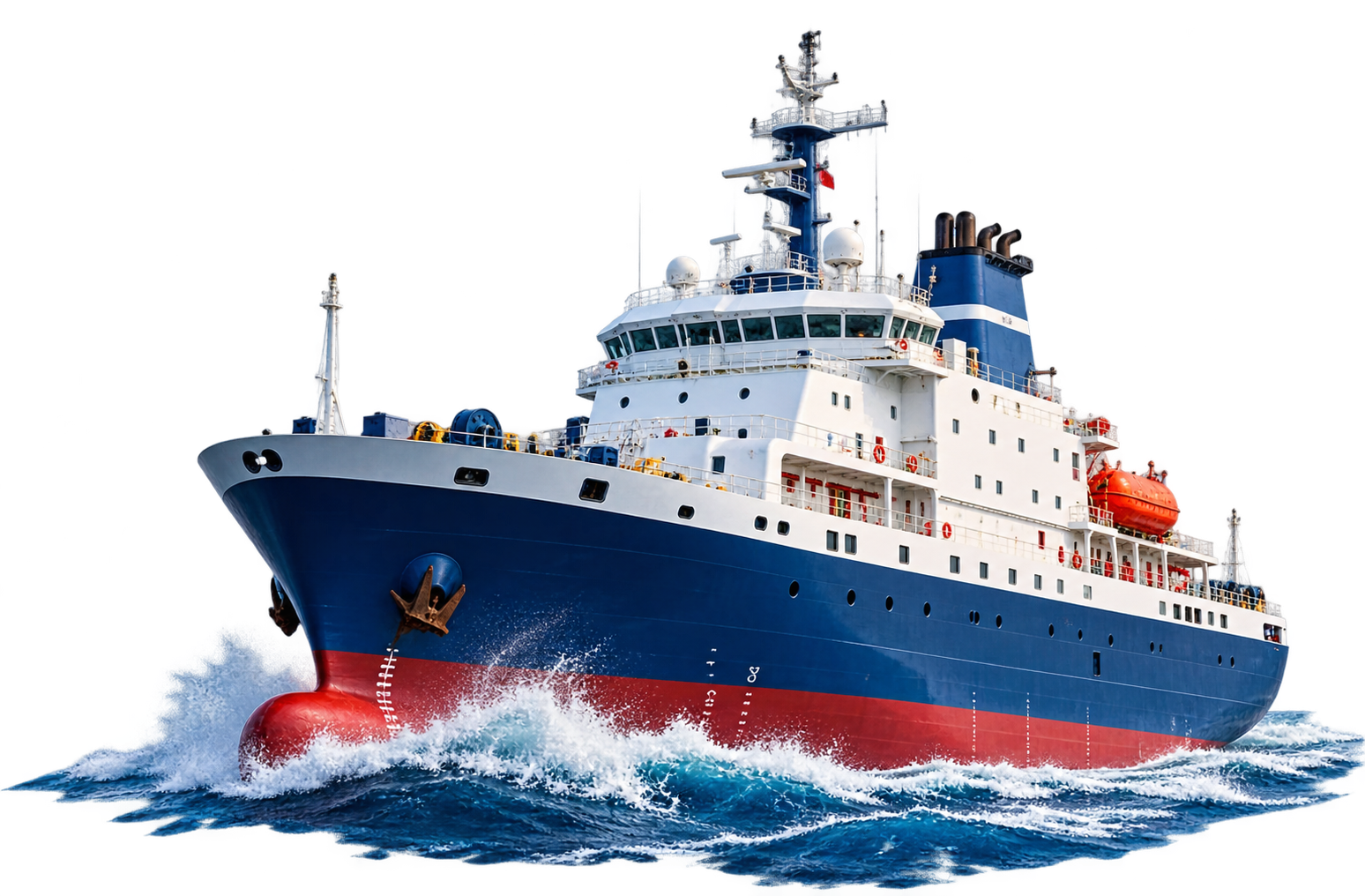Merchant ship cutting through ocean waves